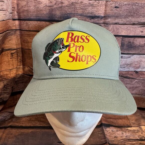 Bass Pro Shops Trucker Hat Green Snapback Adjustable Mesh Cap Fishing Outdoors - Picture 1 of 8